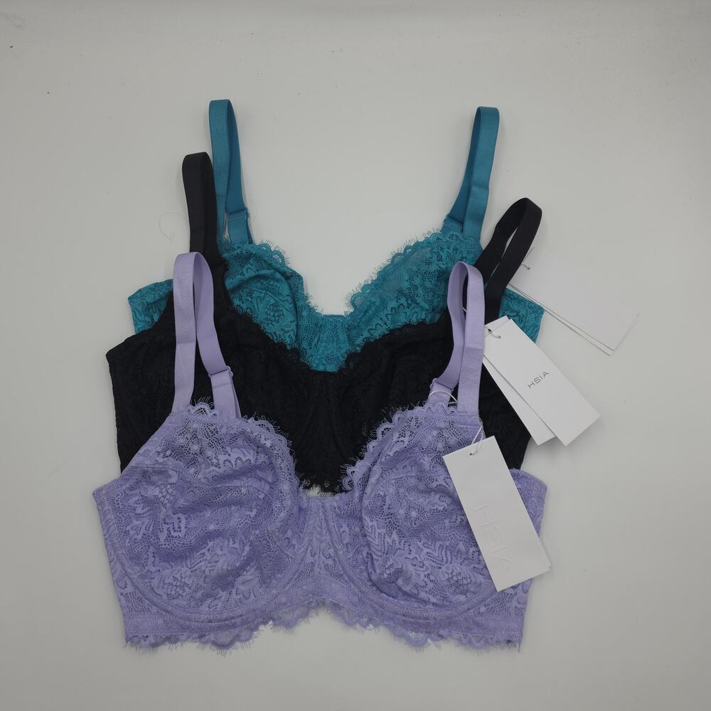 HSIA Bundle of Three Sunflower Underwire Lace Bra in Black Purple Horizon 34DDD